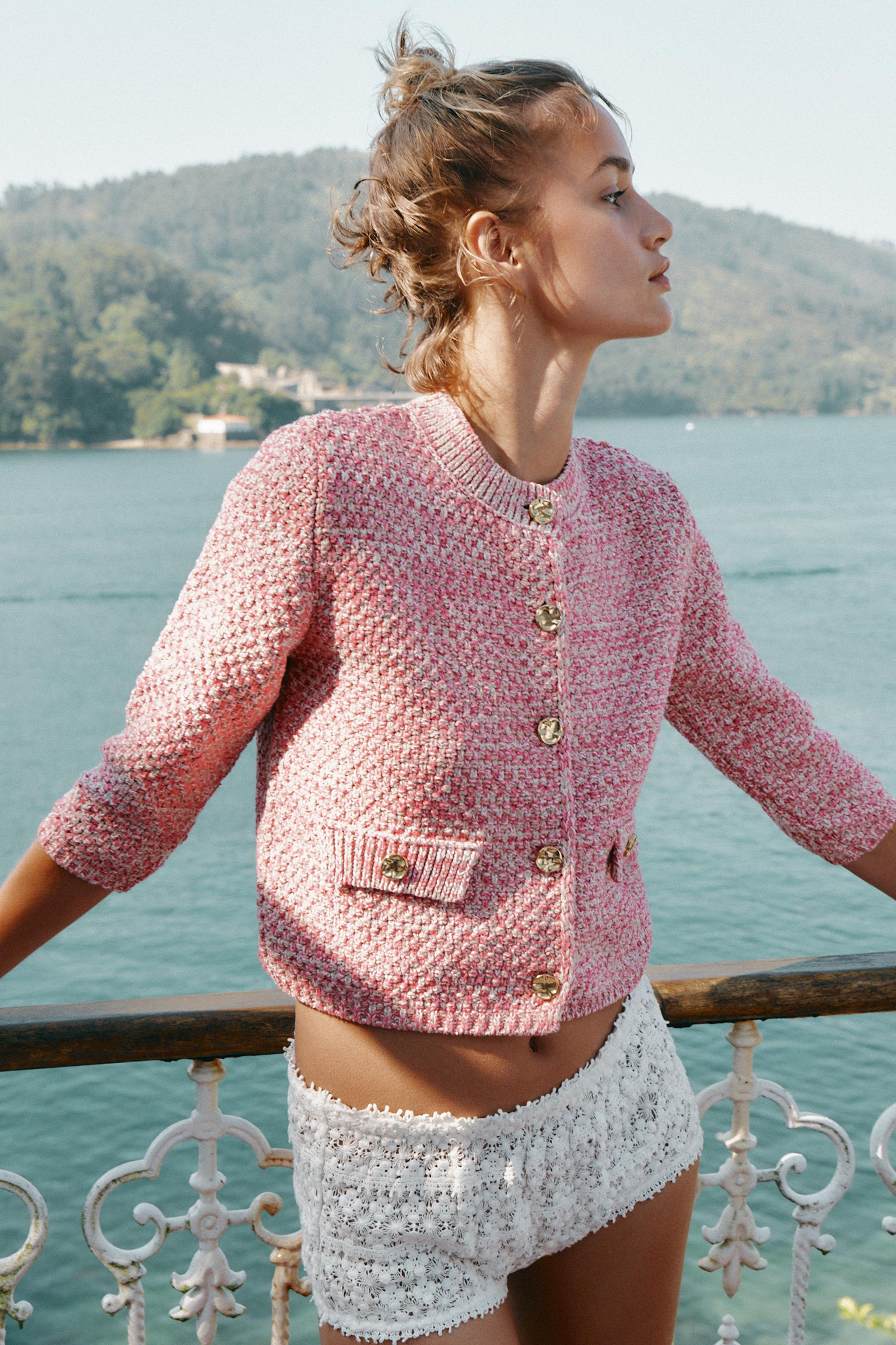 KNIT CARDIGAN WITH ELBOW-LENGTH SLEEVES